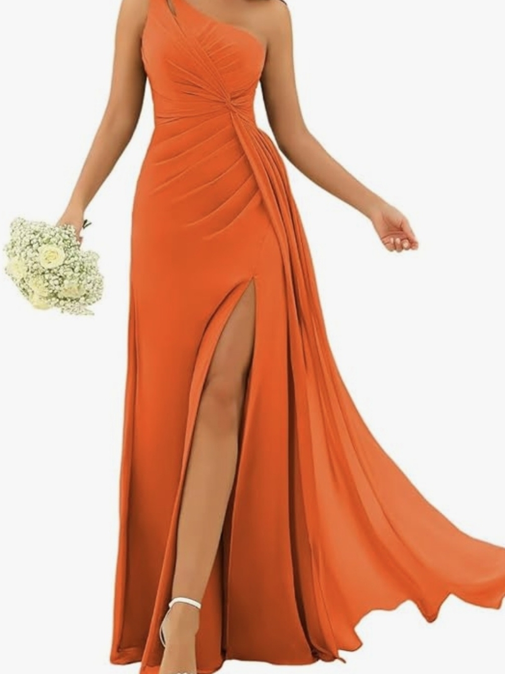 One-Shoulder Orange Evening Gown